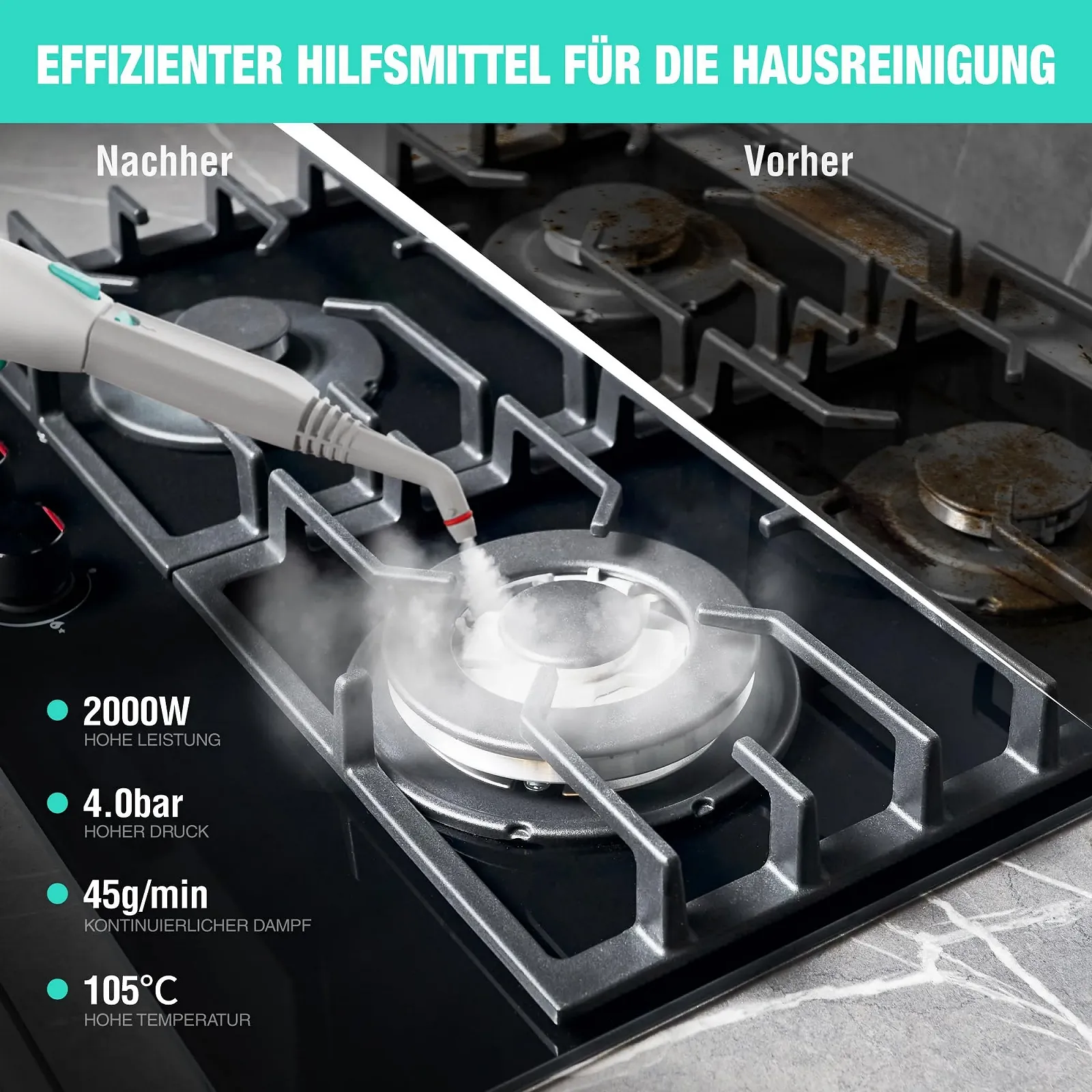Пароочисник HAUSHOF 2000 Вт 1.5 л 4 бар з набором із 16 аксесуарів, фото №8