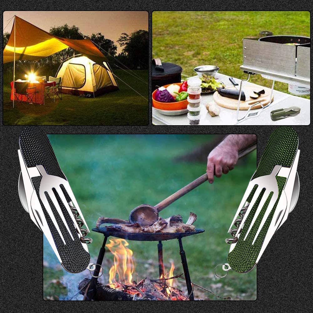 Набір столових приборів 6-в-1 Camping складні (2 шт.) нержавіюча сталь чорний зелений, фото №6
