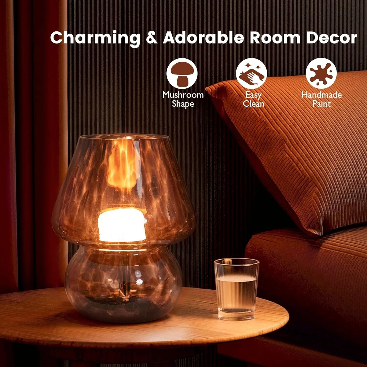 Настільна лампа Mushroom Lamp вінтажна скляна у формі гриба димована 3 режими світла LED ретро, фото №3