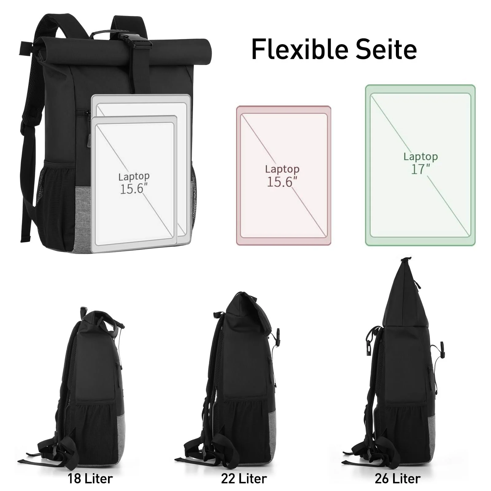 Рюкзак для ноутбука Rolltop 17" 26л Black-Grey, фото №6 Рюкзак для ноутбука Rolltop 17" 26л Black-Grey, фото №6