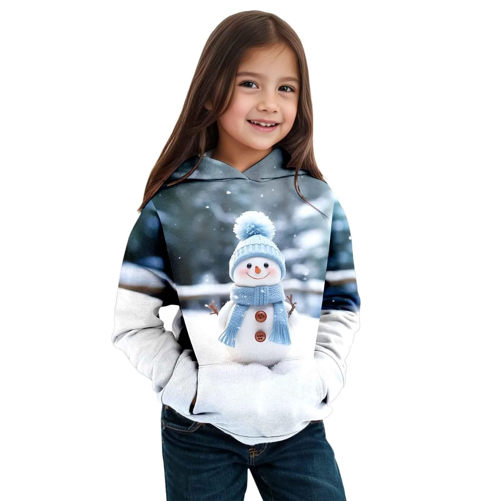 Худи для девочки, 104, осень-зима, рождественская тематика, снеговик, длинный рукав, фото №1