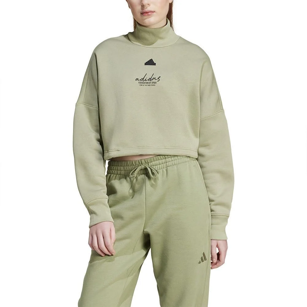 Женская Толстовка adidas Signature Graphic Embroidery Fleece Cropped с длинным рукавом, фото №1