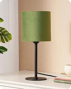 Настільна лампа EDISHINE Metal Base Velvet Lampshade 2700K 38 см Чорна/Зелена synthetic.ua - Фото 1