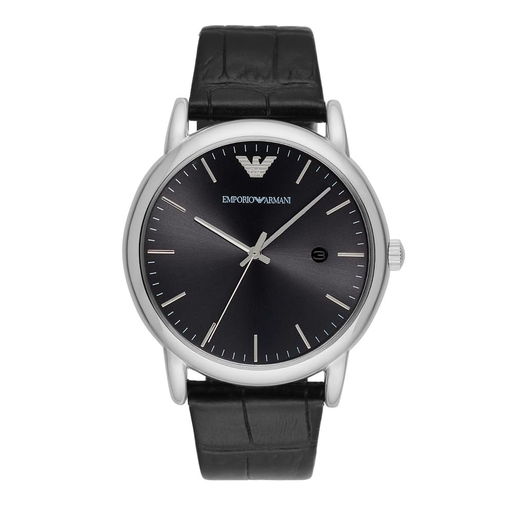 Годинник Emporio Armani чоловічий, кварцовий механізм з трьома стрілками, датою, корпус 43 мм, шкіряний ремінець, фото №1