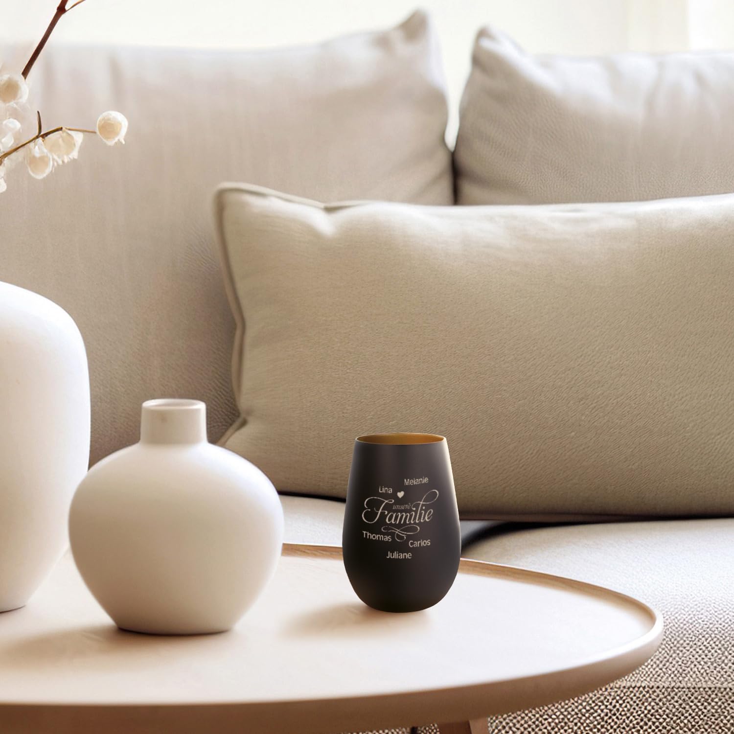 Ліхтар GRAVURZEILE Decor із скла з гравіюванням Нашій родині Чорний/Золотий, фото №3