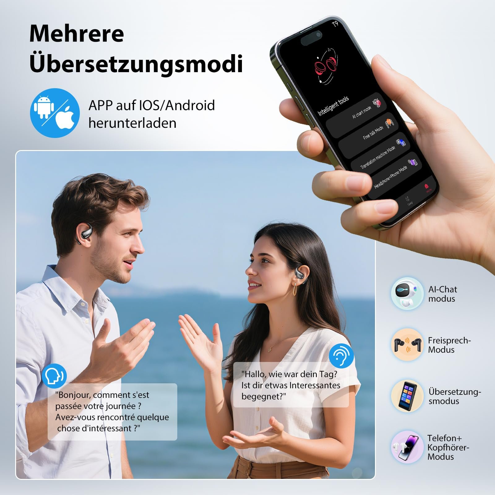 Навушники для перекладу AI MINISO X33, голосу, бездротові Bluetooth, фото №3