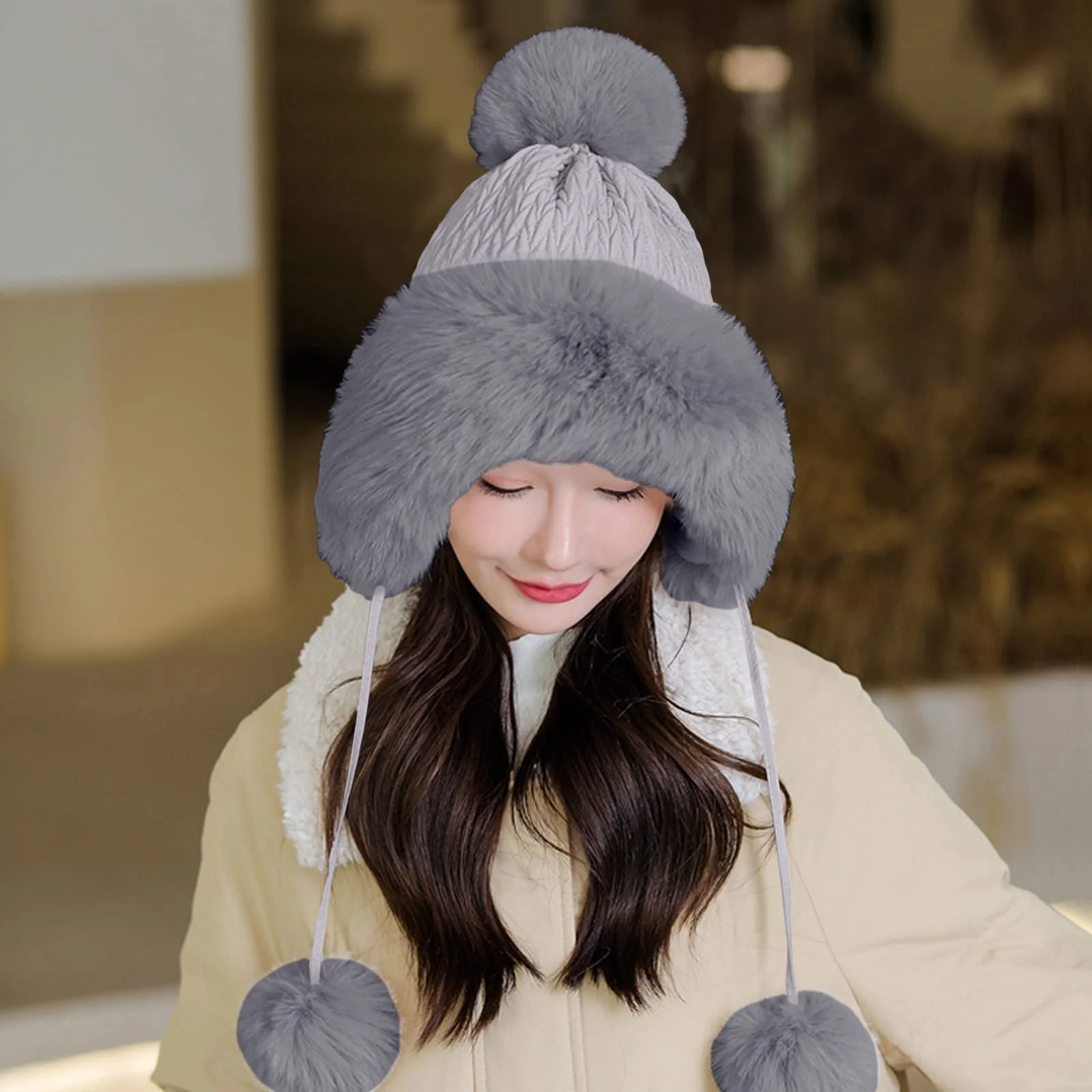 Плюшевая зимняя шапка LOIJMK модная теплая, фото №2