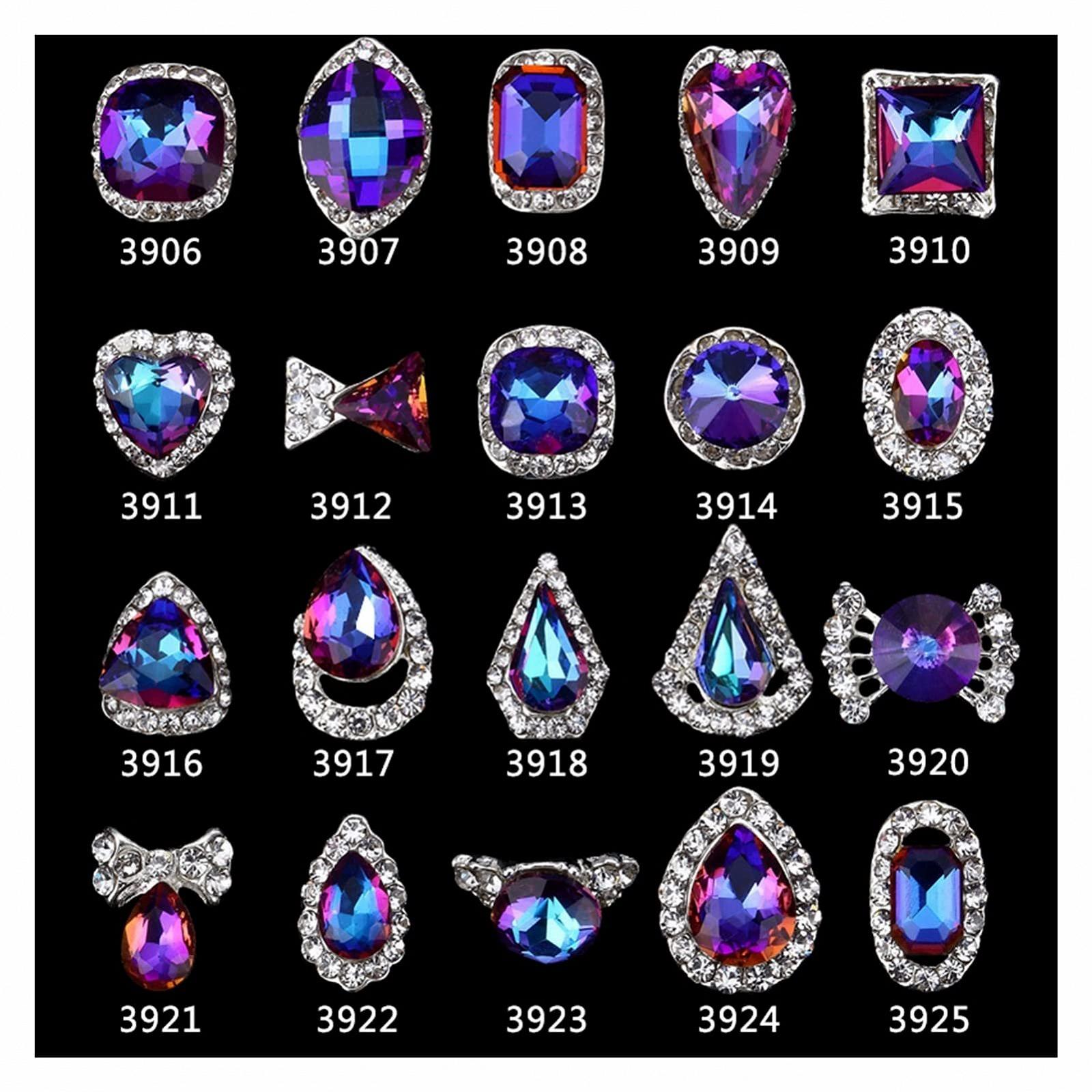 Стрази для нігтів Yaoqijie 3D Розкішні Прозорі Скляні Кришталі Прикраса для нігтів Серце Круглі, фото №3