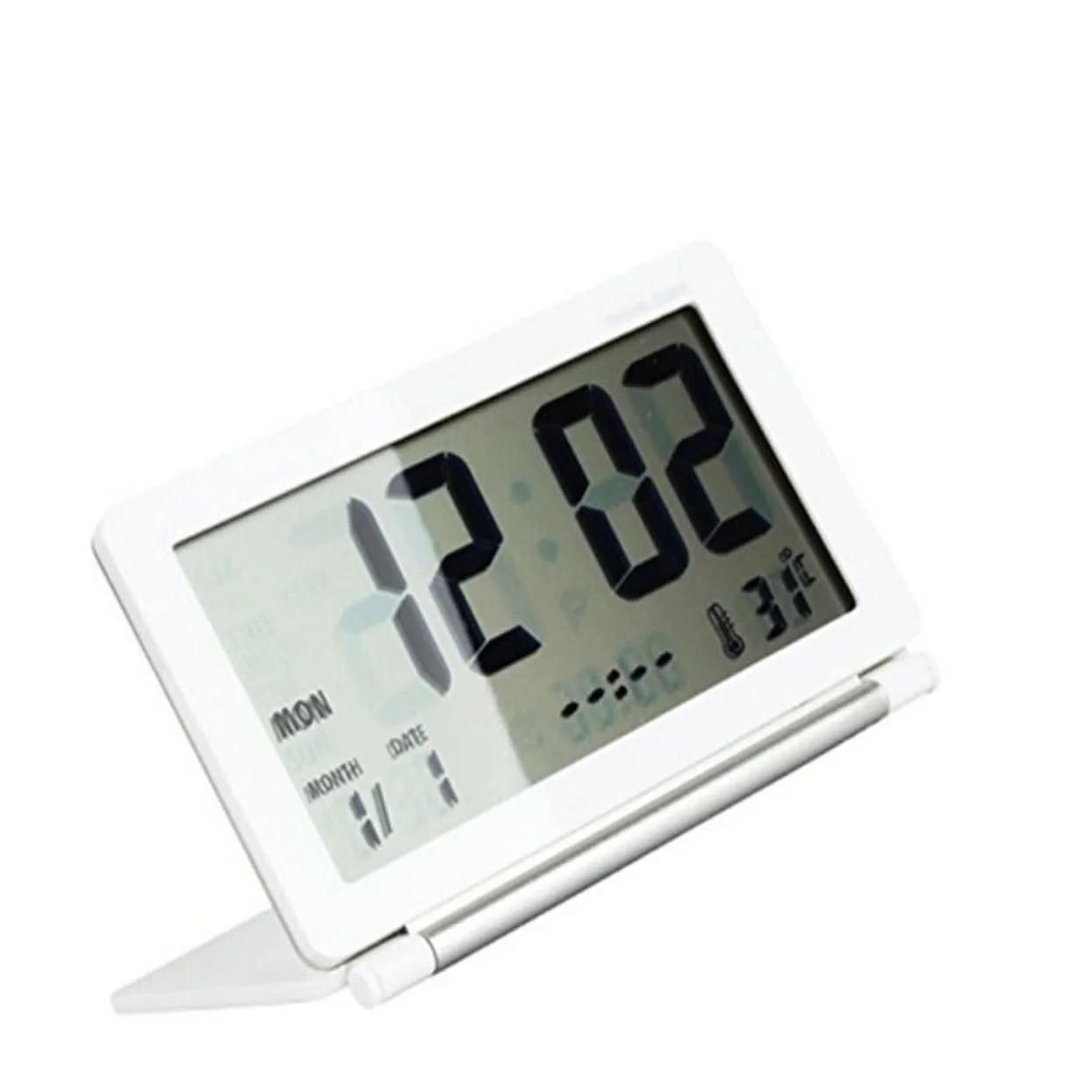 Будильник дорожный LCD VICASKY Многофункциональный с функцией повтора сигнала Ультратонкий Складной Отображает температуру Дату и время Белый, фото №1