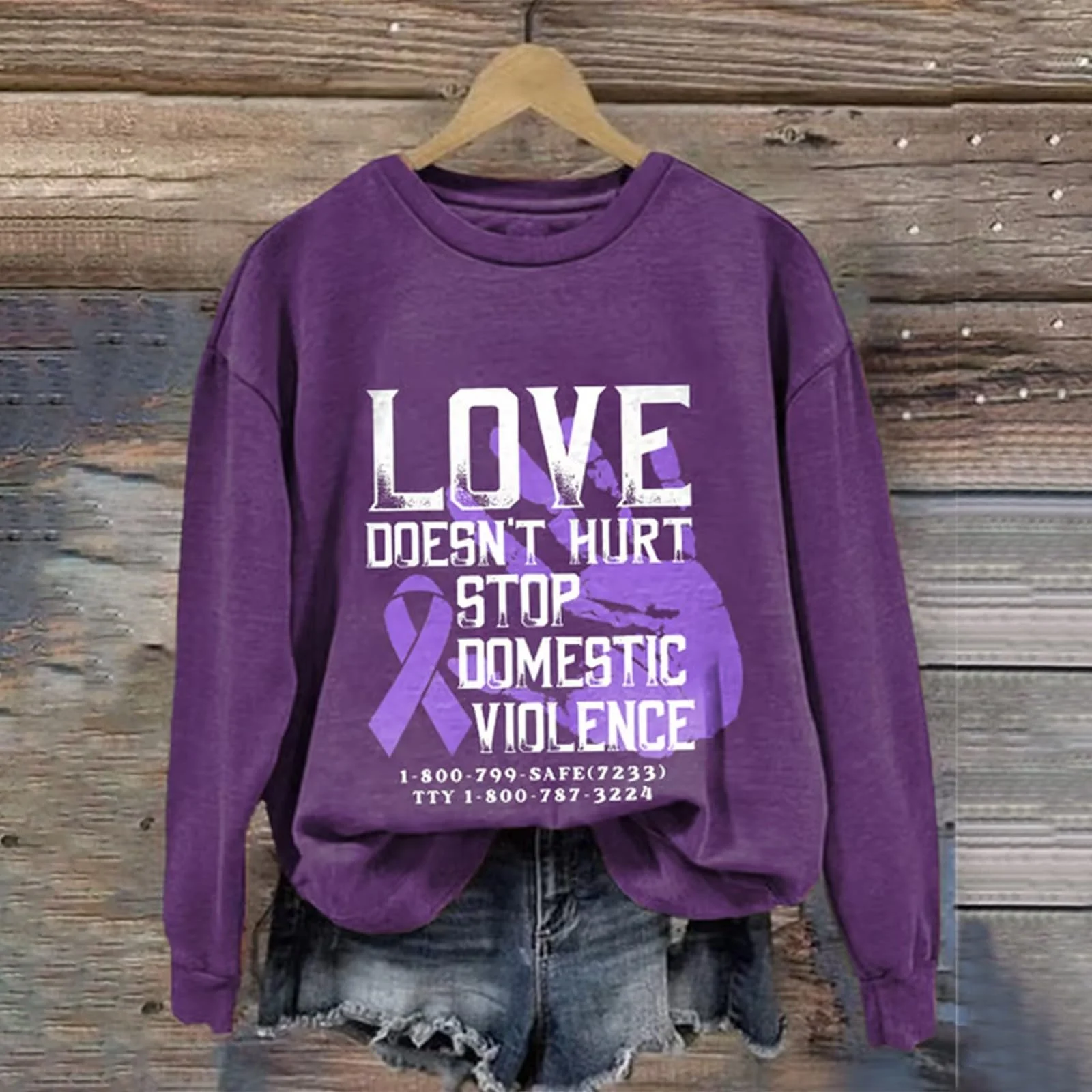 Женский Свитшот Christmas Теплый Trendy Fit 2024 Stop Domestic Violence Love Doesn't Hurt С Принтом Для Пожилых, фото №3