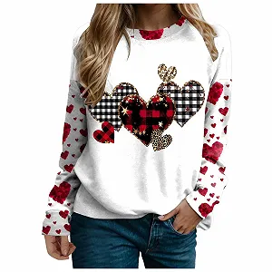 Пуловер Gwnauz Женская Толстовка Осень Зима Мягкие Топы Романтичный Свободный Пуловер с Сердцем День Святого Валентина Повседневный Длинный Рукав Круглый Вырез Классический Свитер с Принтом Сердца - Фото 1