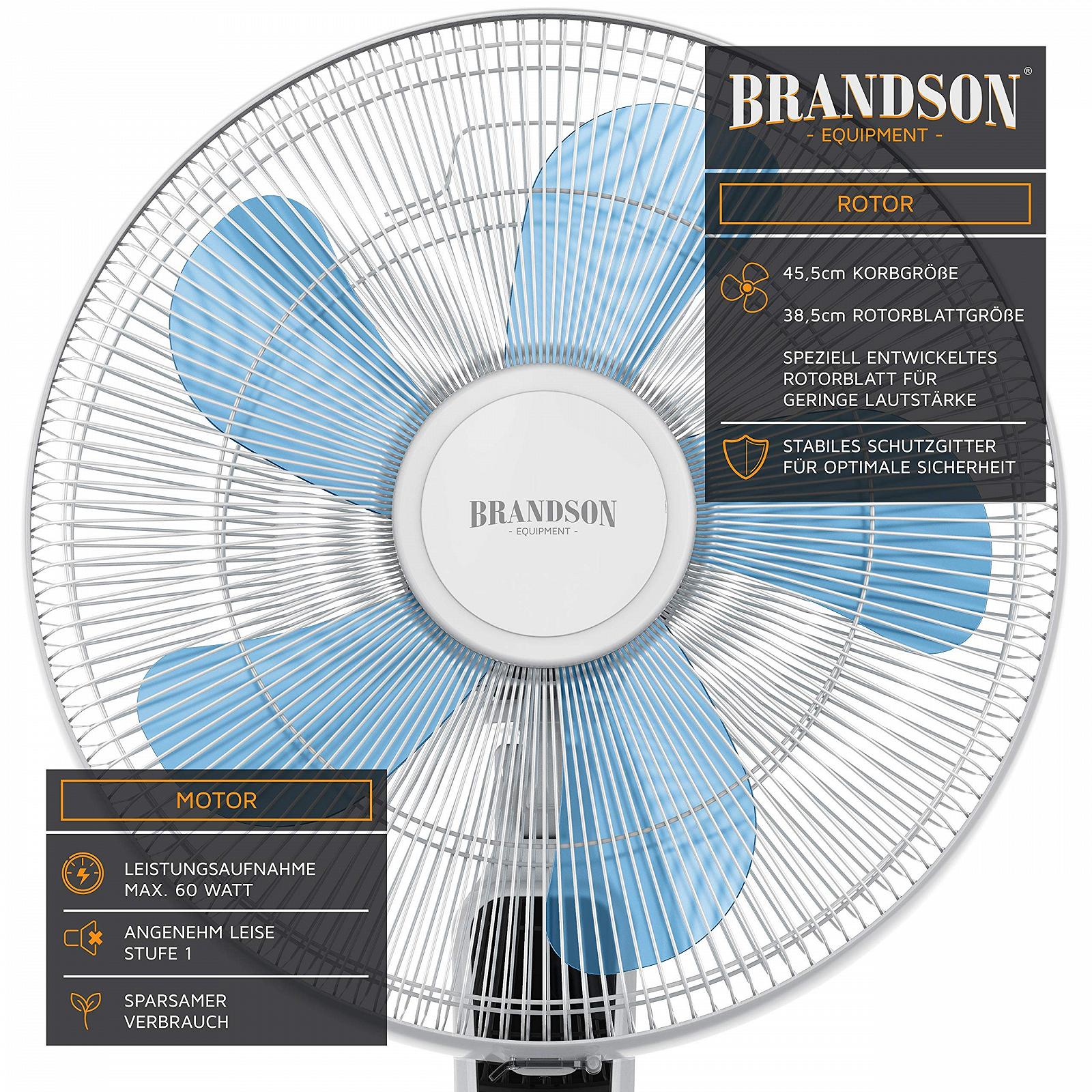 Вентилятор напольный Brandson с пультом ДУ и дисплеем, колебание 80 градусов, 60 Вт, высота 115-134 см, 3 скорости, белый, фото №4