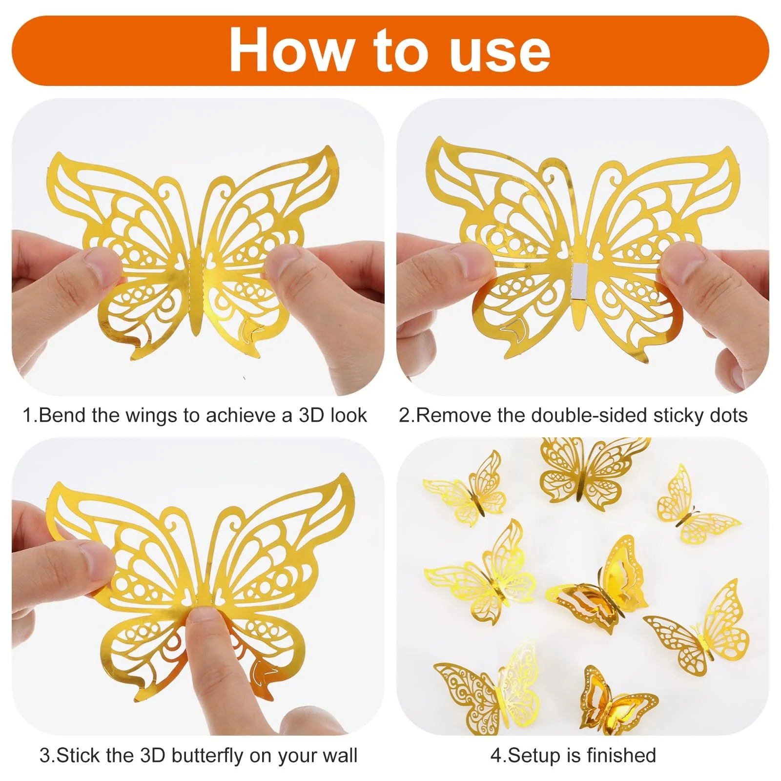 Наклейки на стену 3D Gold Butterflies Набор 96 шт. Золотые, фото №3 Наклейки на стену 3D Gold Butterflies Набор 96 шт. Золотые, фото №3