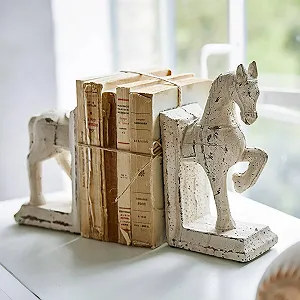 Набор книгодержателей (2 шт.) Loberon Лошади Ручная работа Ностальгический стиль Шебби Шик Декоративная фигурка Терракота Кремовый synthetic.ua - Фото 1