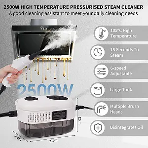 Пароочисник ручний 2500 W 1000 ml 6 швидкостей 5 типів щіток для кухні меблів підлоги ванної та авто вікон synthetic.ua - Фото 1