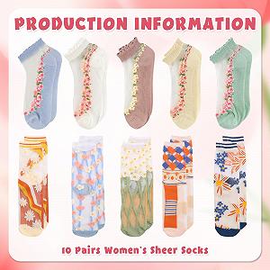 Носки Нейлоновые Женские Цветочный узор, 10 пар, разноцветные synthetic.ua - Фото 1