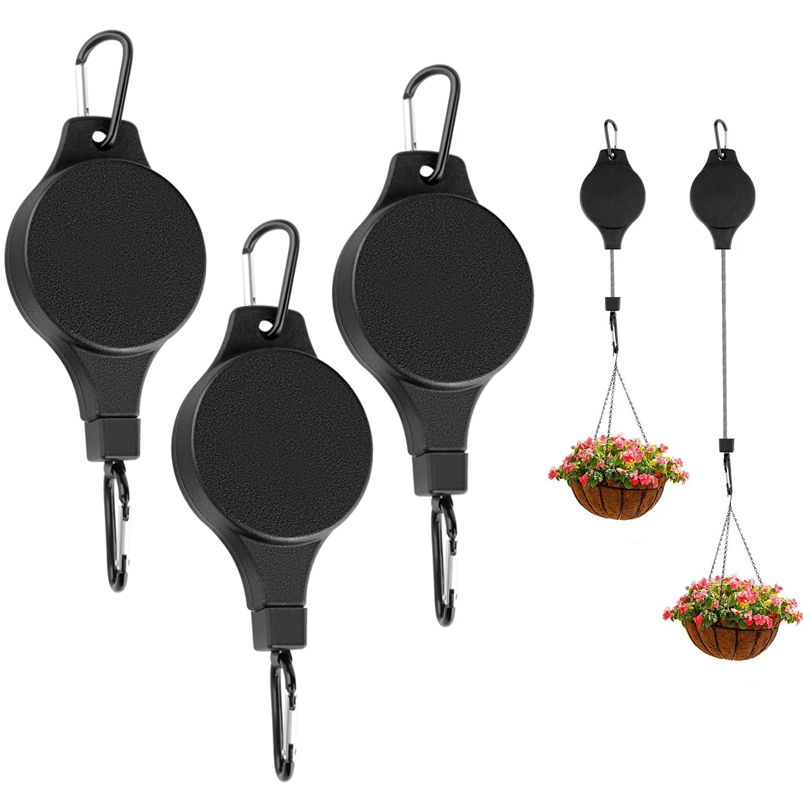 Держатели для растений Набор 3 шт. Выдвижные регулируемые крючки для подвесных корзин 80 см Чёрный, фото №1