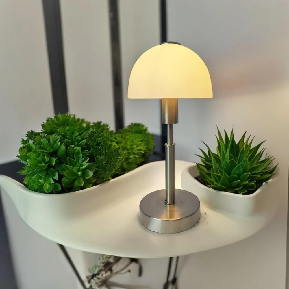 Настільна лампа Dapo MAIOLO Скляна Метал Нікель Опалове скло Біла В 33 см Д 15 см E14, фото №5