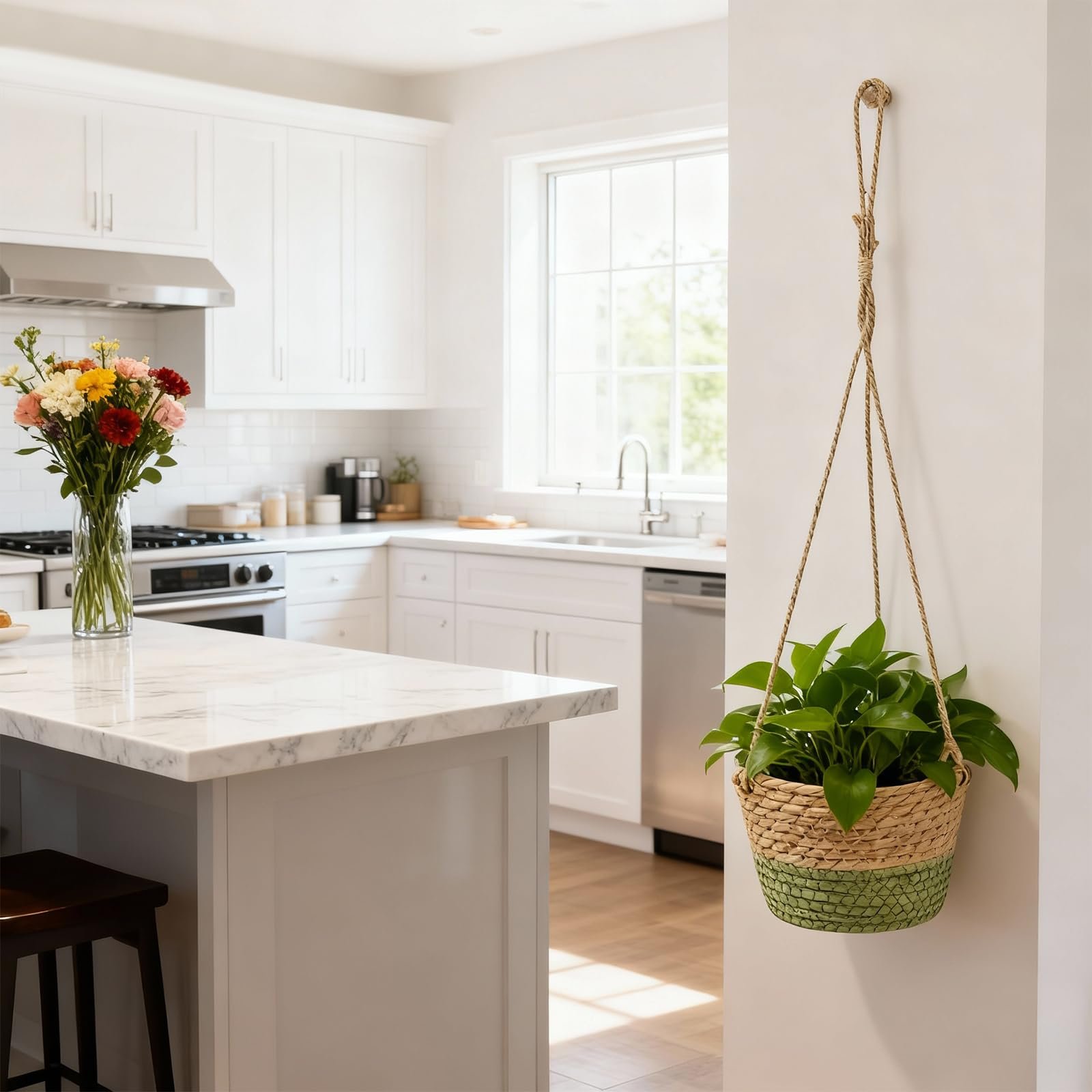 Підвісний кошик Seagrass макраме Набір 2 шт. Плетений з морської трави для рослин, фото №7 Підвісний кошик Seagrass макраме Набір 2 шт. Плетений з морської трави для рослин, фото №7