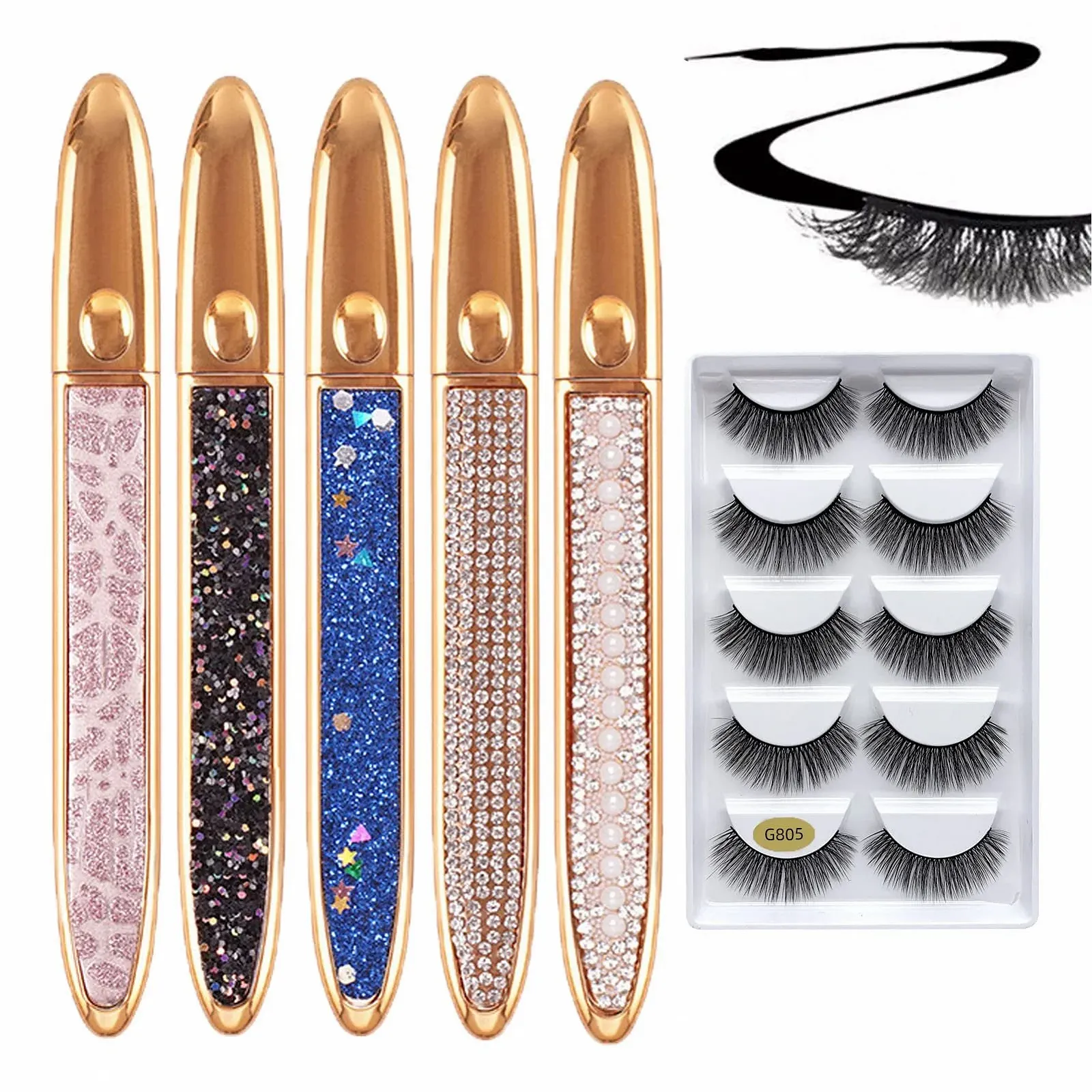 Підводка для вій і набором накладних вій 5 пар, рідка, не магнітна (5 штук), фото №1