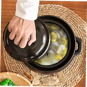 Кастрюля керамическая VALICLUD Ceramic Casserole термостойкая для тушеной курицы и риса черная synthetic.ua - Фото 1