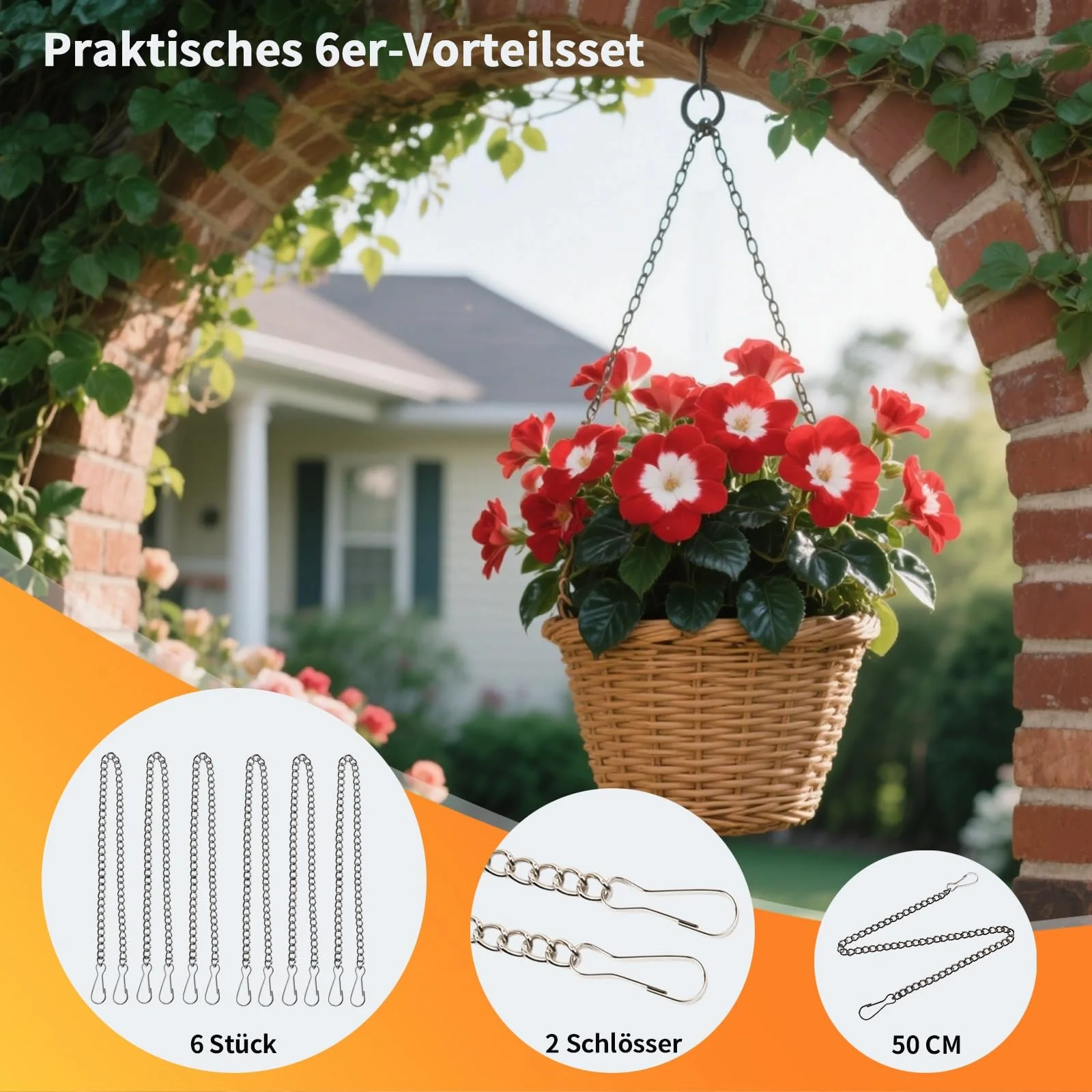 Набір ланцюжків для підвісних кошиків Металеві регульовані для годівниць та декору, 6 шт., 50 см, Сріблястий, фото №6