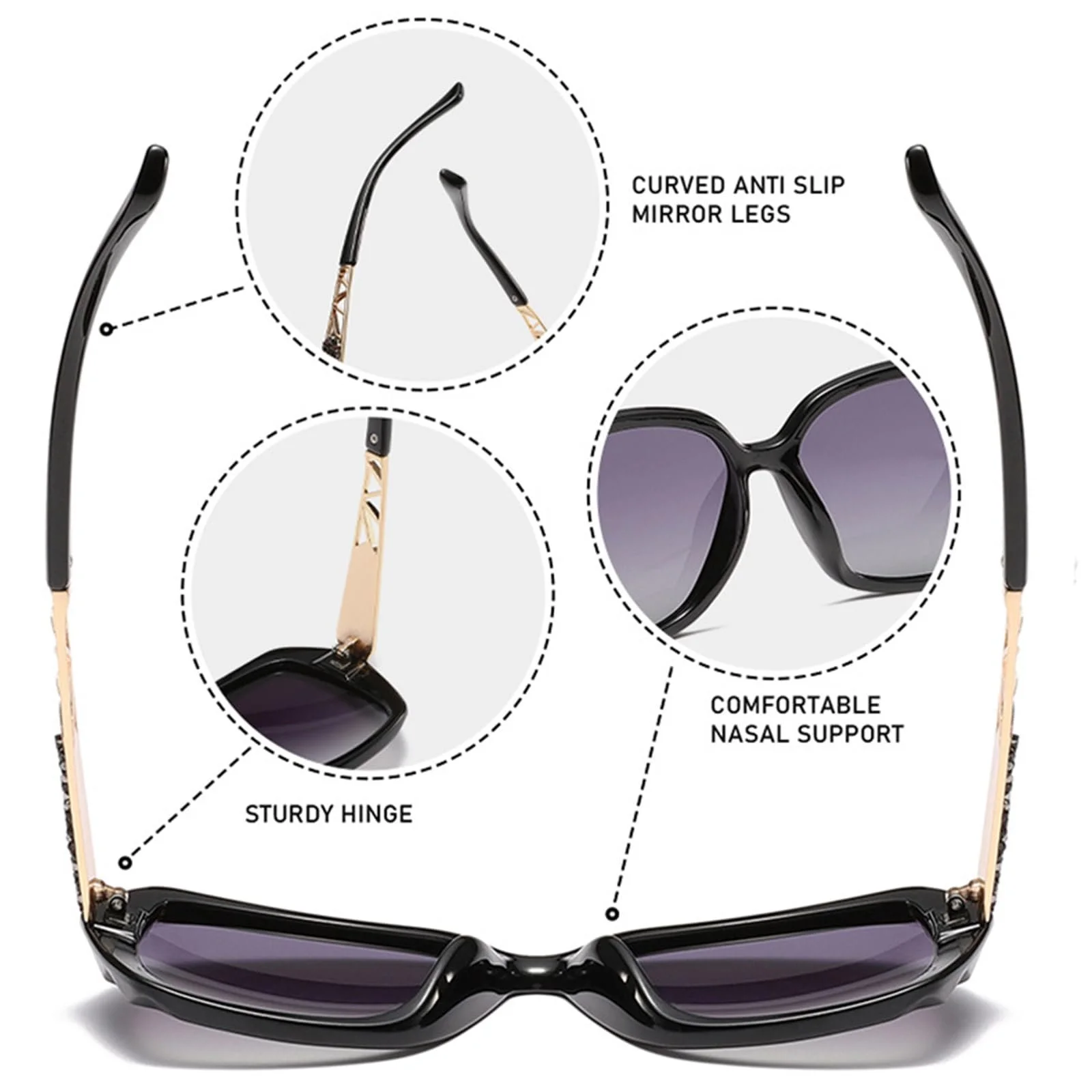 Сонцезахисні окуляри Жіночі BDSHUNBF Чорні з УФ-захистом Ретро, фото №3