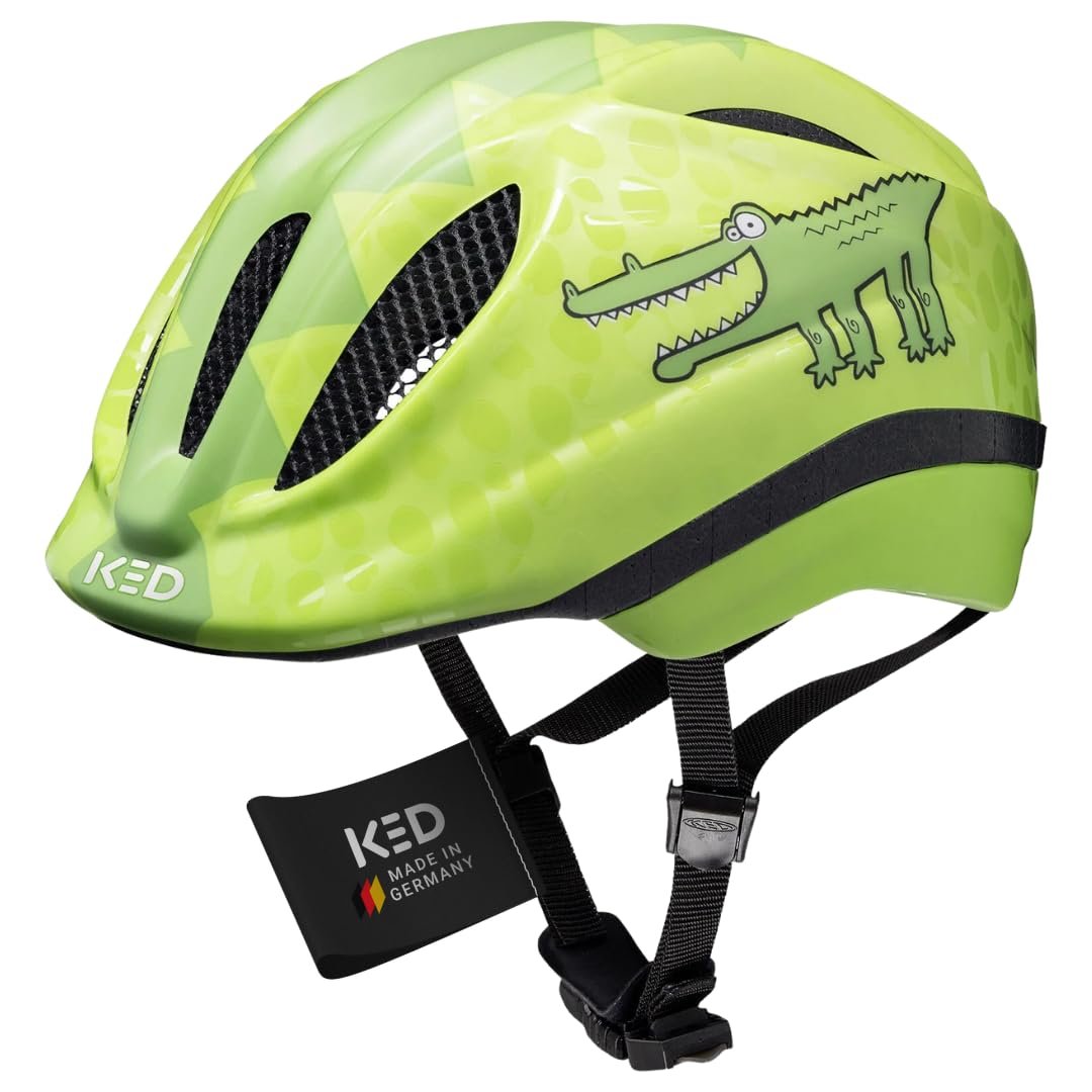 Шолом дитячий KED Meggy II Trend 2024, зелений Croco, 46-51 (S), сітка захисту від комах, вбудований задній світлодіодний ліхтар, технологія MaxShell, фото №1