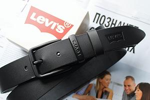 Мужской кожаный ремень с черной пряжкой Levis black synthetic.ua - Фото 1