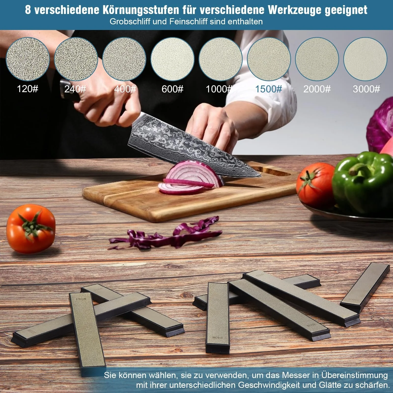 Точильні камені IMAGE Набір 8 шт алмазні 120/240/400/600/1000/1500/2000/3000 грит для кухні, фото №2