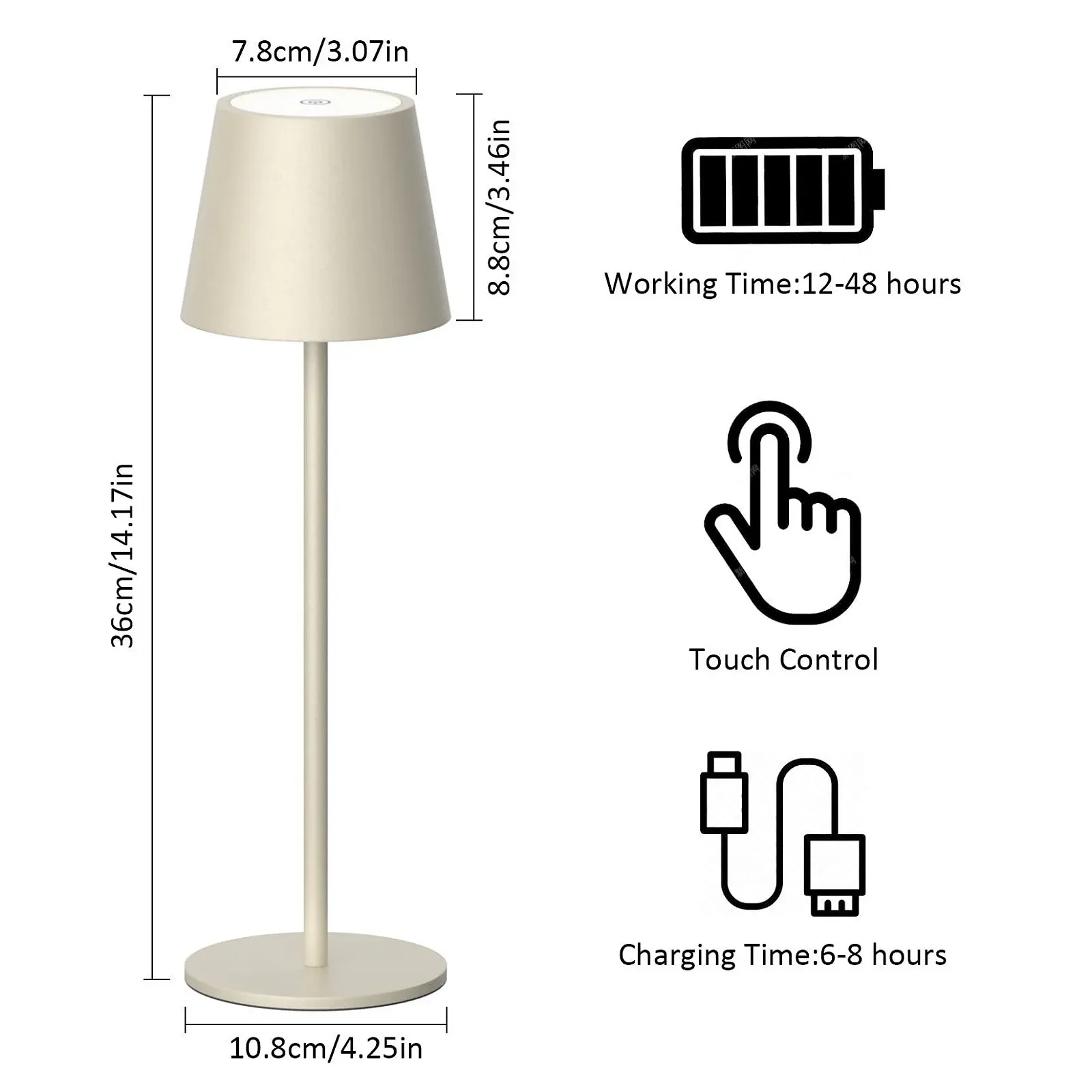 Набір із 2 настільних ламп LED Бездротові Акумуляторні 36 см IP54 Бежевий, фото №6