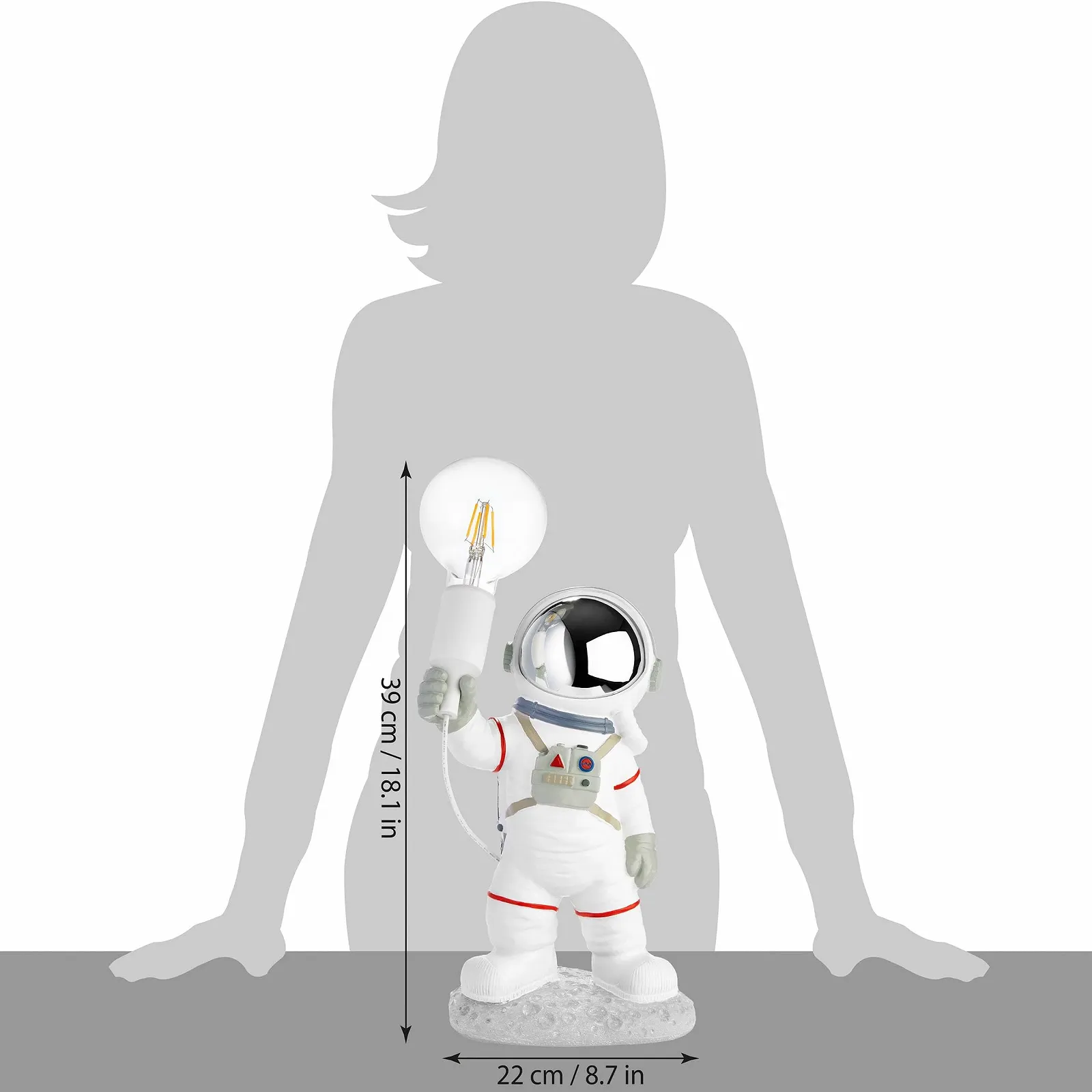 Настільна лампа BRUBAKER Astronaut E27 USB-C 40 см Біло-сріблястий, фото №7