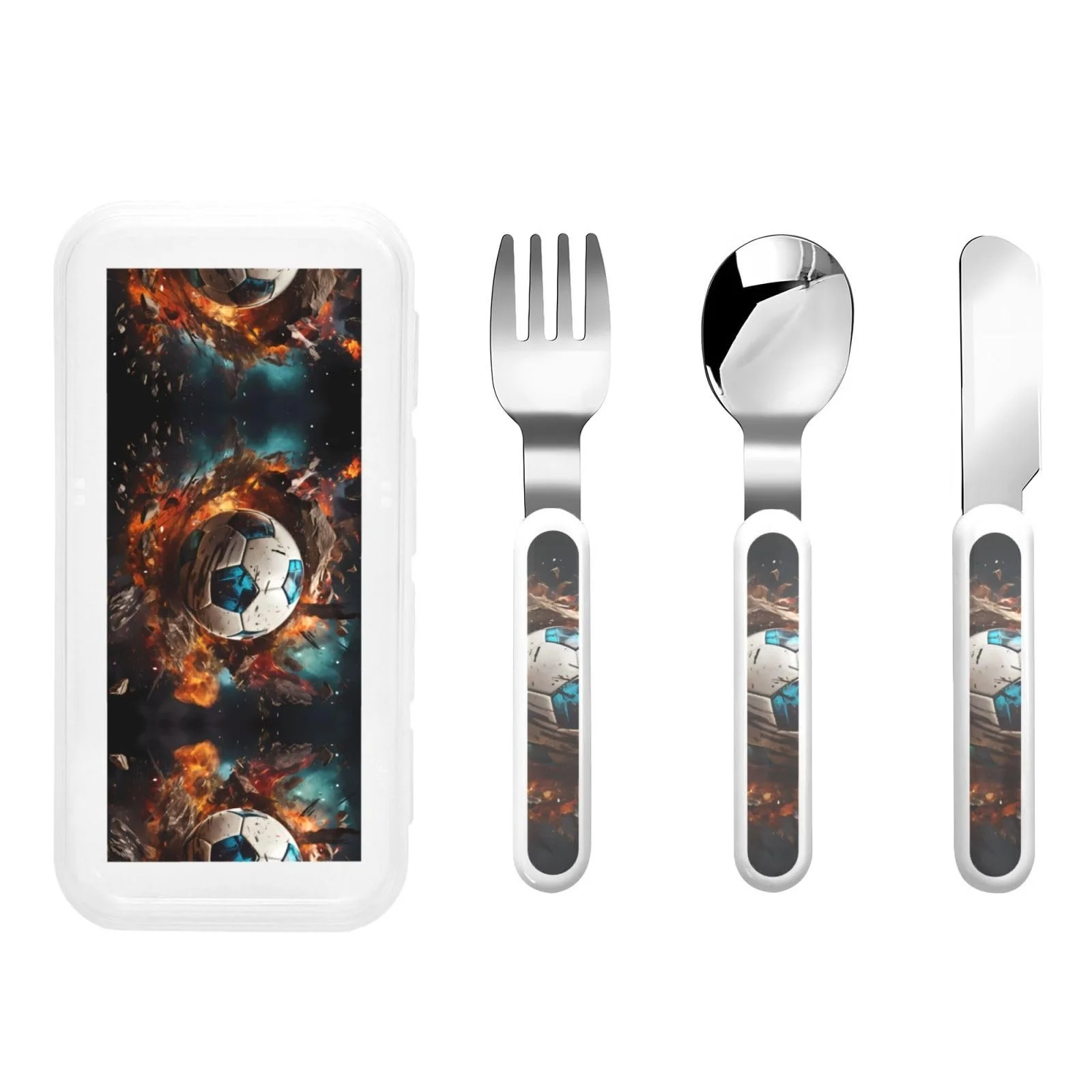 Дитячий набір з трьох предметів з футбольним принтом Feuerwerkskörper для дитячого садка та пікніка, багаторазовий, фото №1 Дитячий набір з трьох предметів з футбольним принтом Feuerwerkskörper для дитячого садка та пікніка, багаторазовий, фото №1