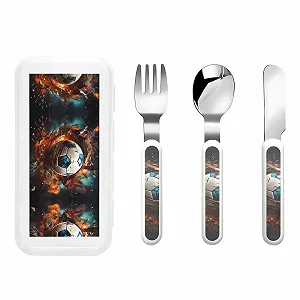 Дитячий набір з трьох предметів з футбольним принтом Feuerwerkskörper для дитячого садка та пікніка, багаторазовий - Фото 1