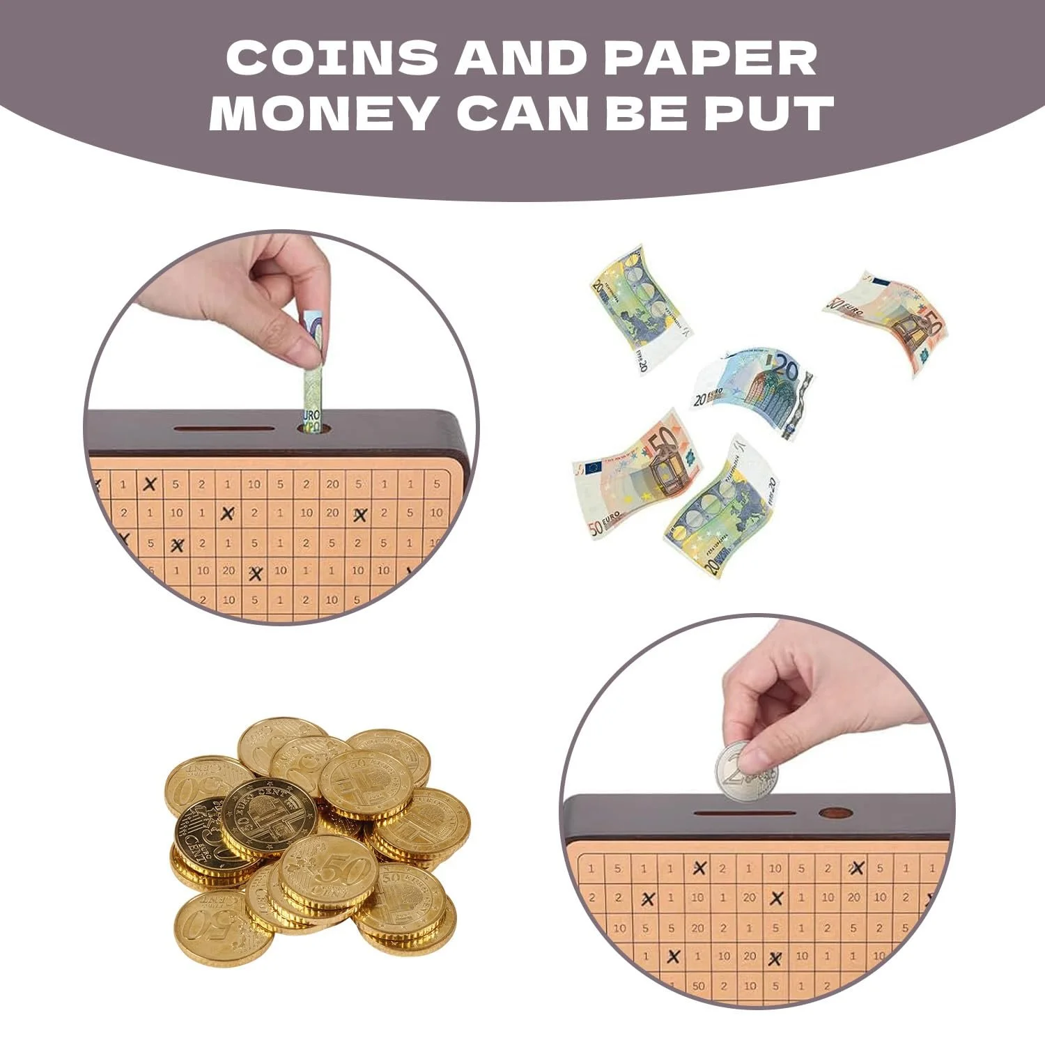 Скарбничка Wooden Money Box with Savings Target Brown, фото №5