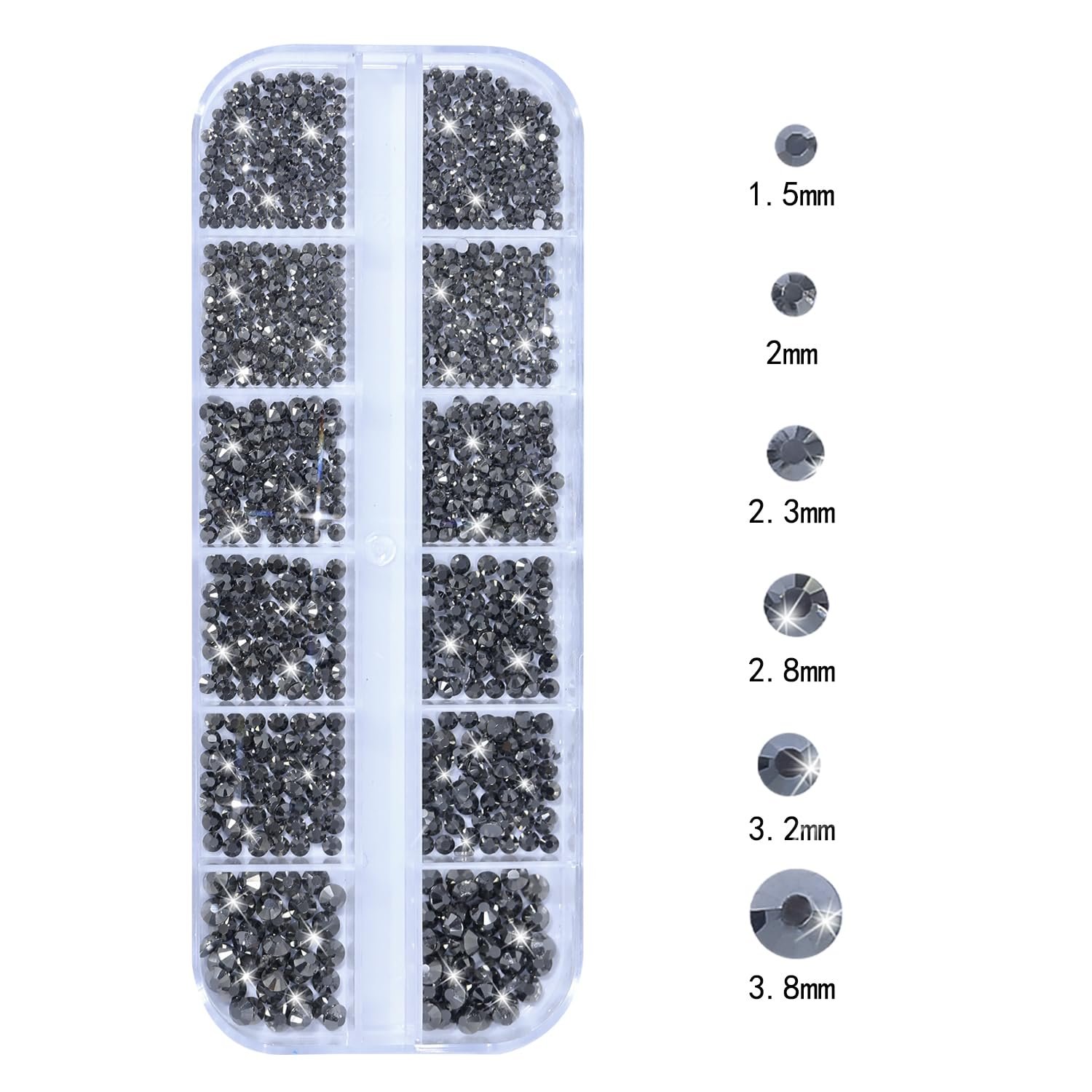 Набор страз 2920 шт Круглые стразы с плоской задней частью Самоцветы Разной формы Кристаллы для ногтей Минеральный серый, фото №3