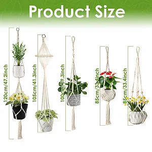 Набор подвесных кашпо макраме 5 шт. из хлопковой веревки с крючками synthetic.ua - Фото 1