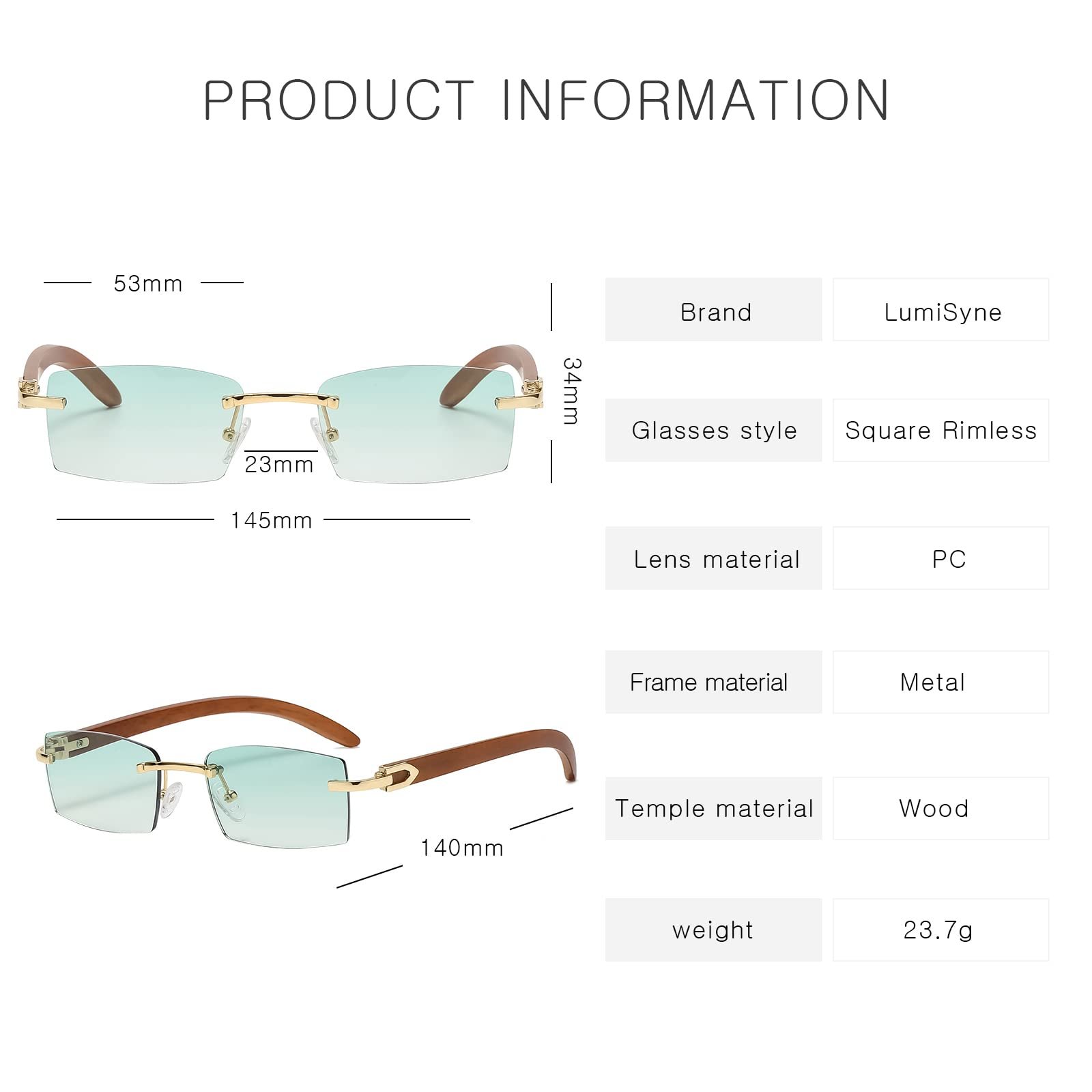 Сонцезахисні окуляри Прямокутні Без оправи LumiSyne Градієнтні лінзи, фото №6