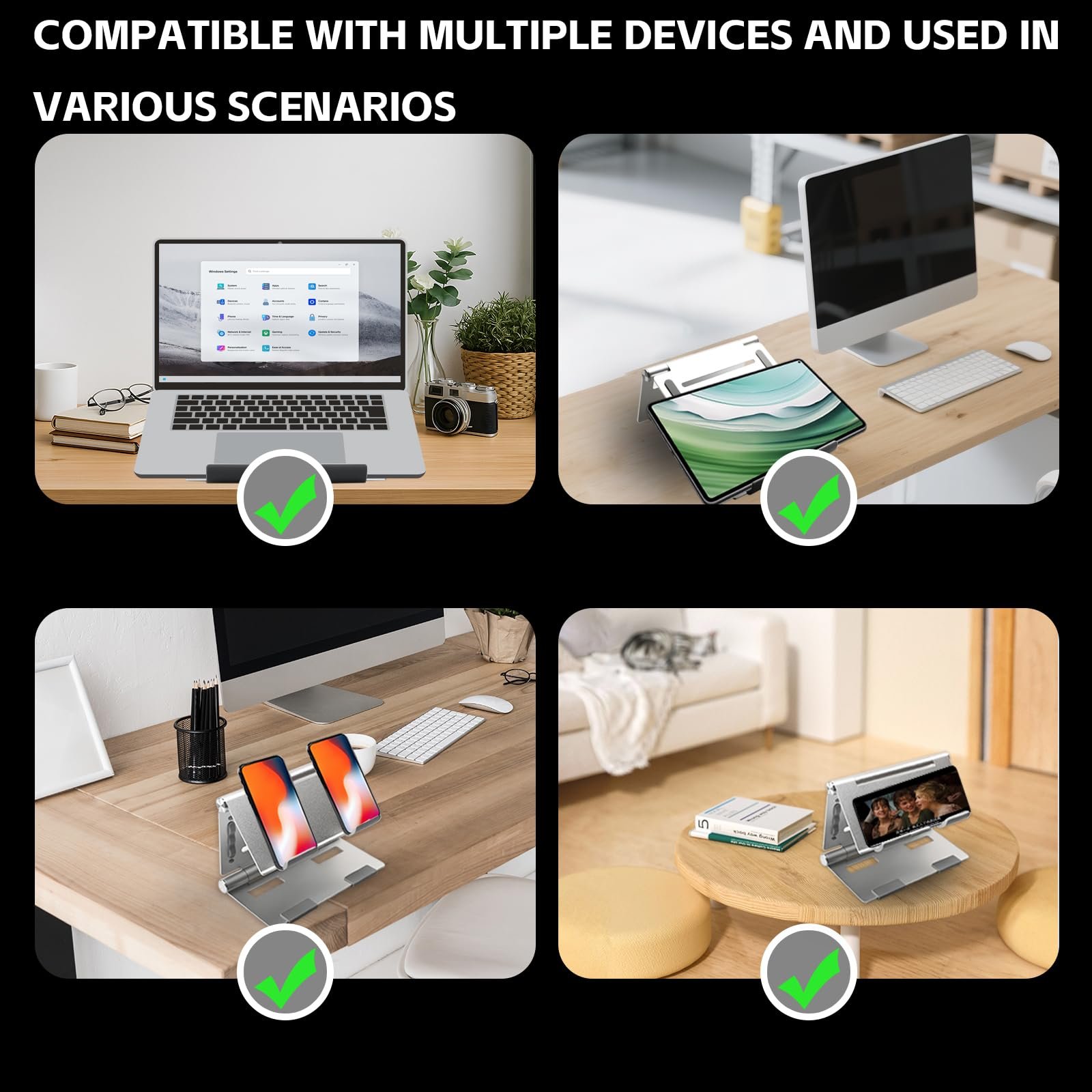 Підставка для ноутбука регульована алюмінієва складана портативна міцна для пристроїв 10-16 дюймів срібна, фото №6