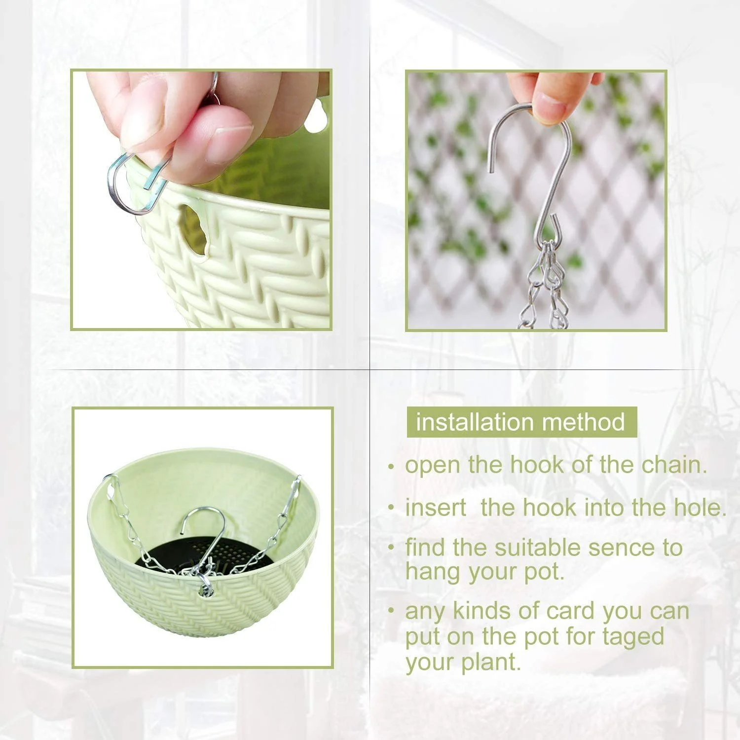 Підвісні кашпо KAHEIGN пластикові з ланцюжком та гачком, 5 кольорів, 5 шт., фото №4 Підвісні кашпо KAHEIGN пластикові з ланцюжком та гачком, 5 кольорів, 5 шт., фото №4