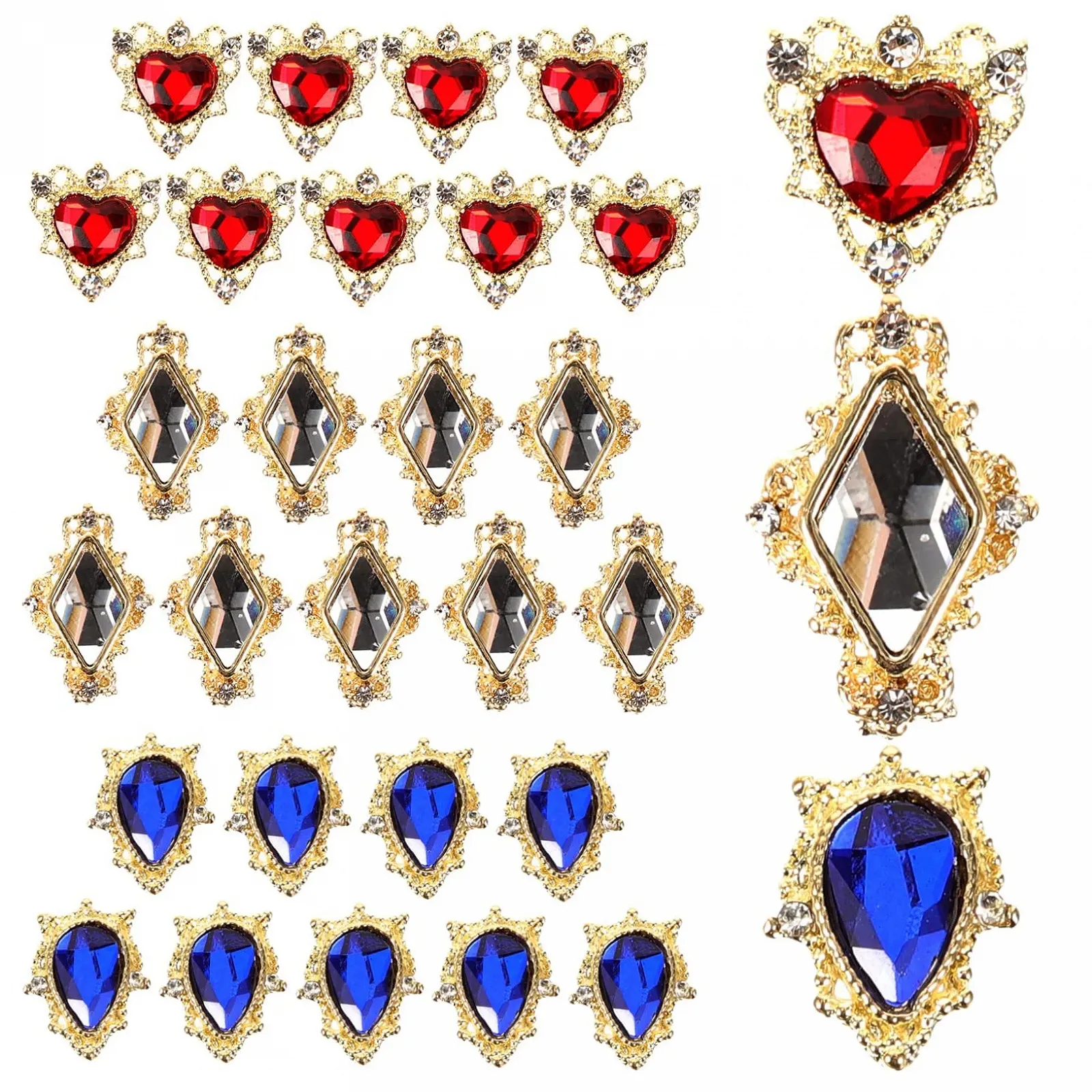 Набор украшений для ногтей в форме сердца Healvian, 60 штук, подвески для ногтей, стеклянные украшения для ногтей, стразы для ногтей в форме сердца, 3D кристаллы для ногтей, цветные бриллианты из сплава, фото №3