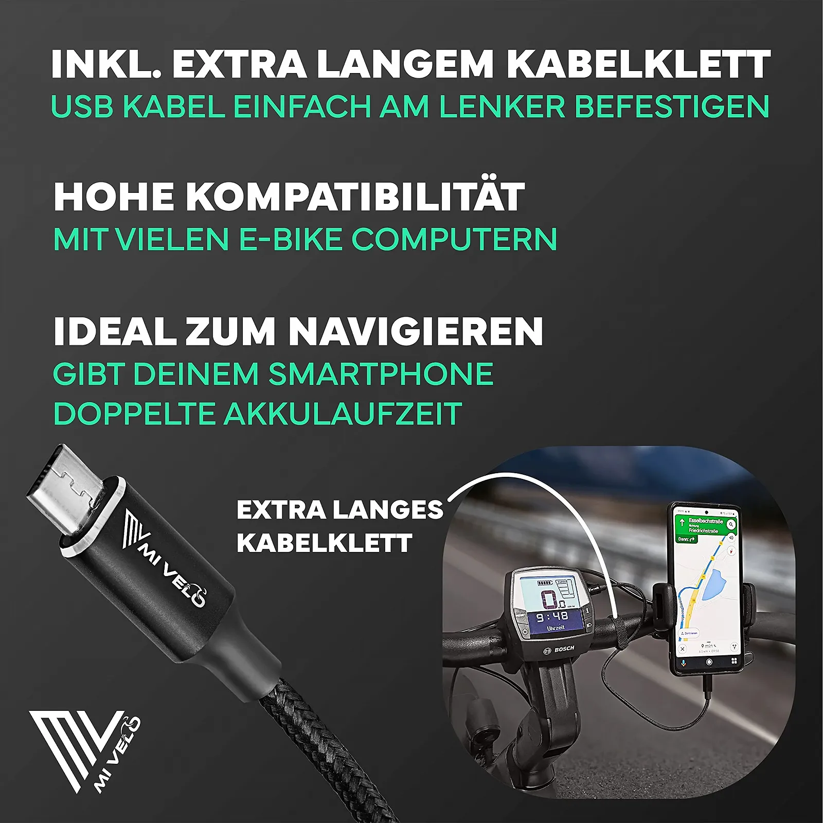 Зарядний кабель для електровелосипеда MIVELO for Bosch Intuvia, Kiox, Nyon Micro USB to Lightning 40 см OTG Function, фото №7