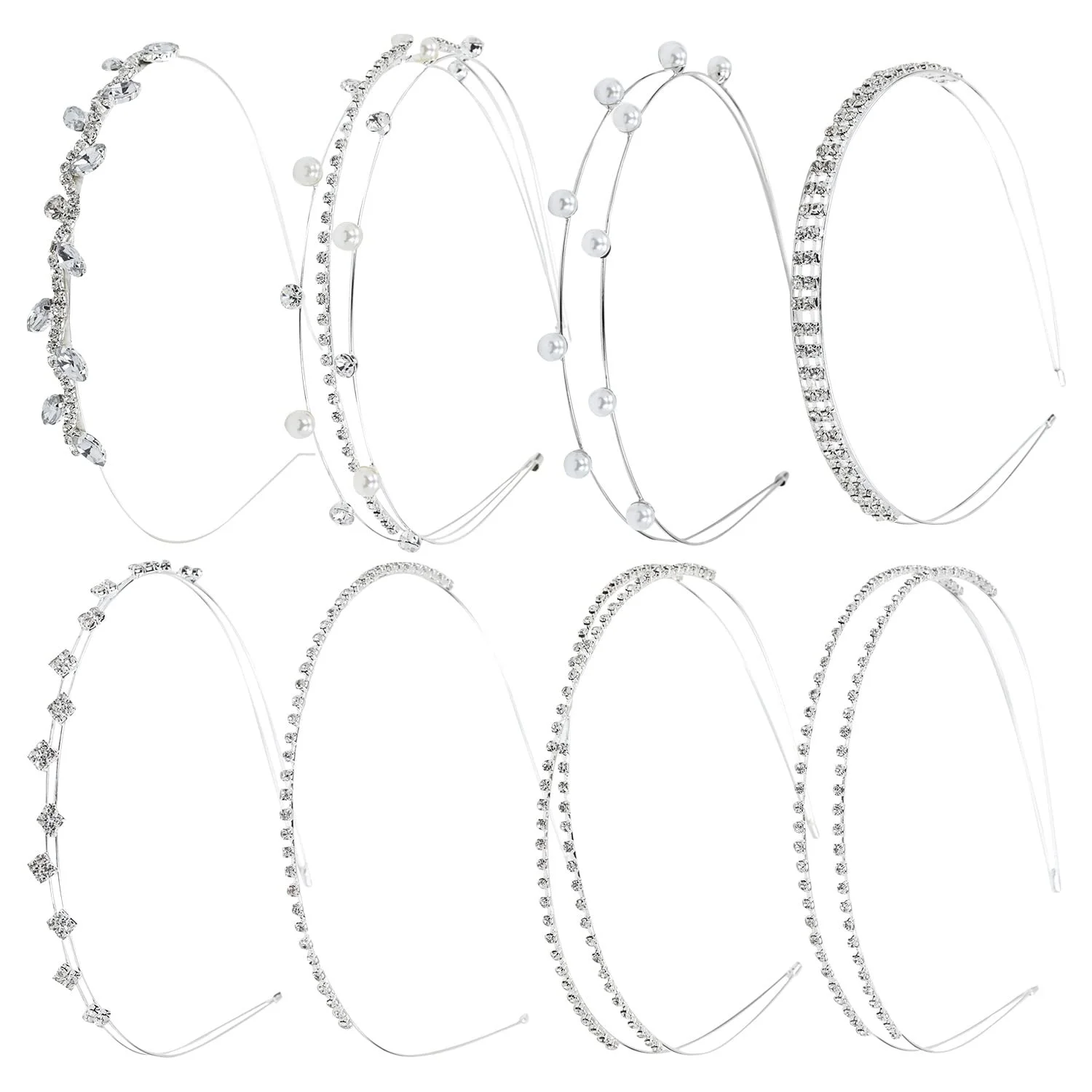 Обруч Метал, сріблястий, оздоблений стразами, перлами та блискітками, 8 шт, фото №2 Обруч Метал, сріблястий, оздоблений стразами, перлами та блискітками, 8 шт, фото №2