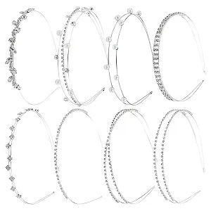 Обруч Метал, сріблястий, оздоблений стразами, перлами та блискітками, 8 шт synthetic.ua - Фото 1