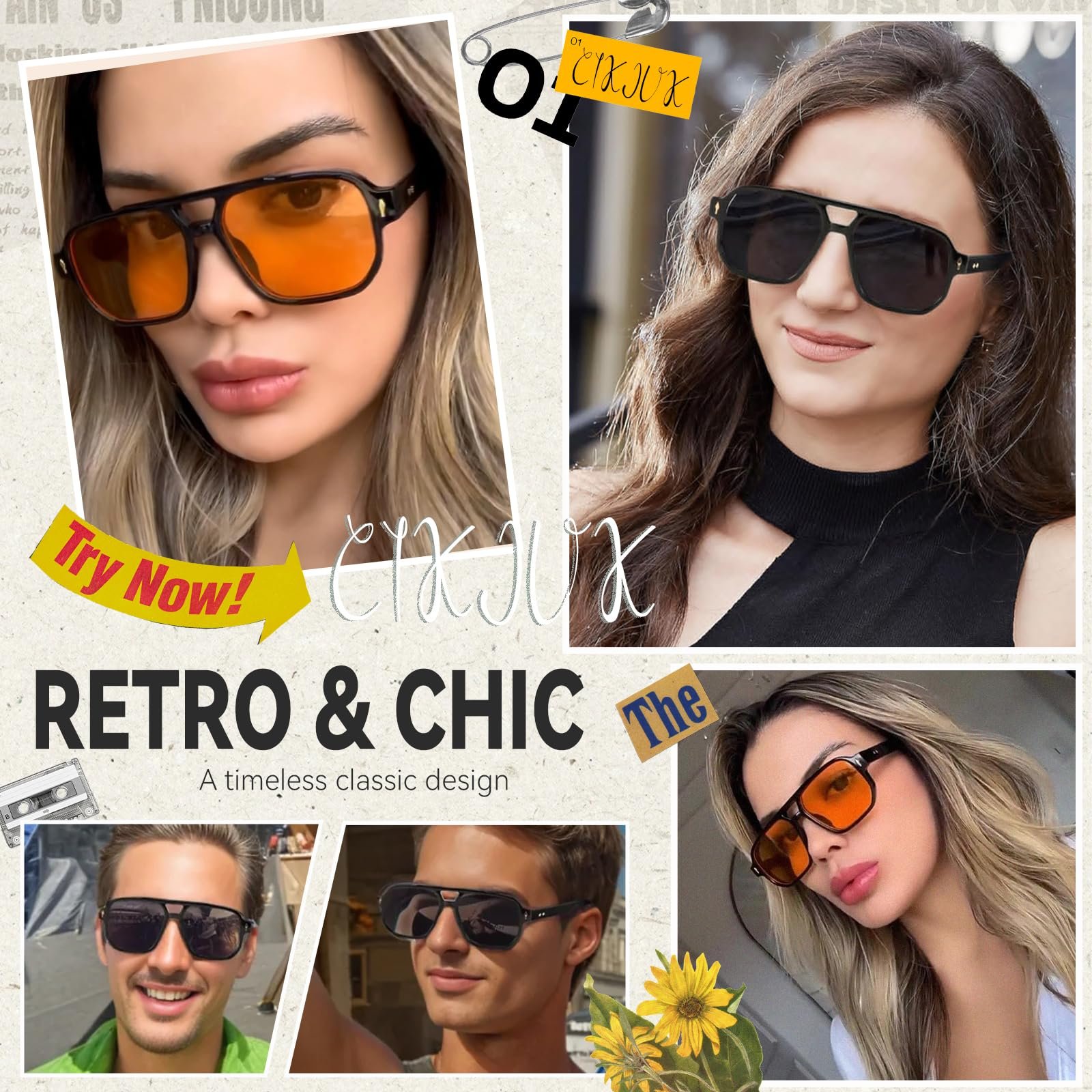 Сонцезахисні окуляри Авіатори Ретро CIKJUK Квадратні лінзи UV400, фото №3