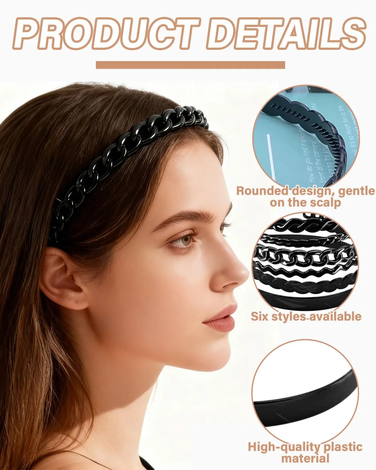 Обруч для волосся Пластик Чорний, фото №3