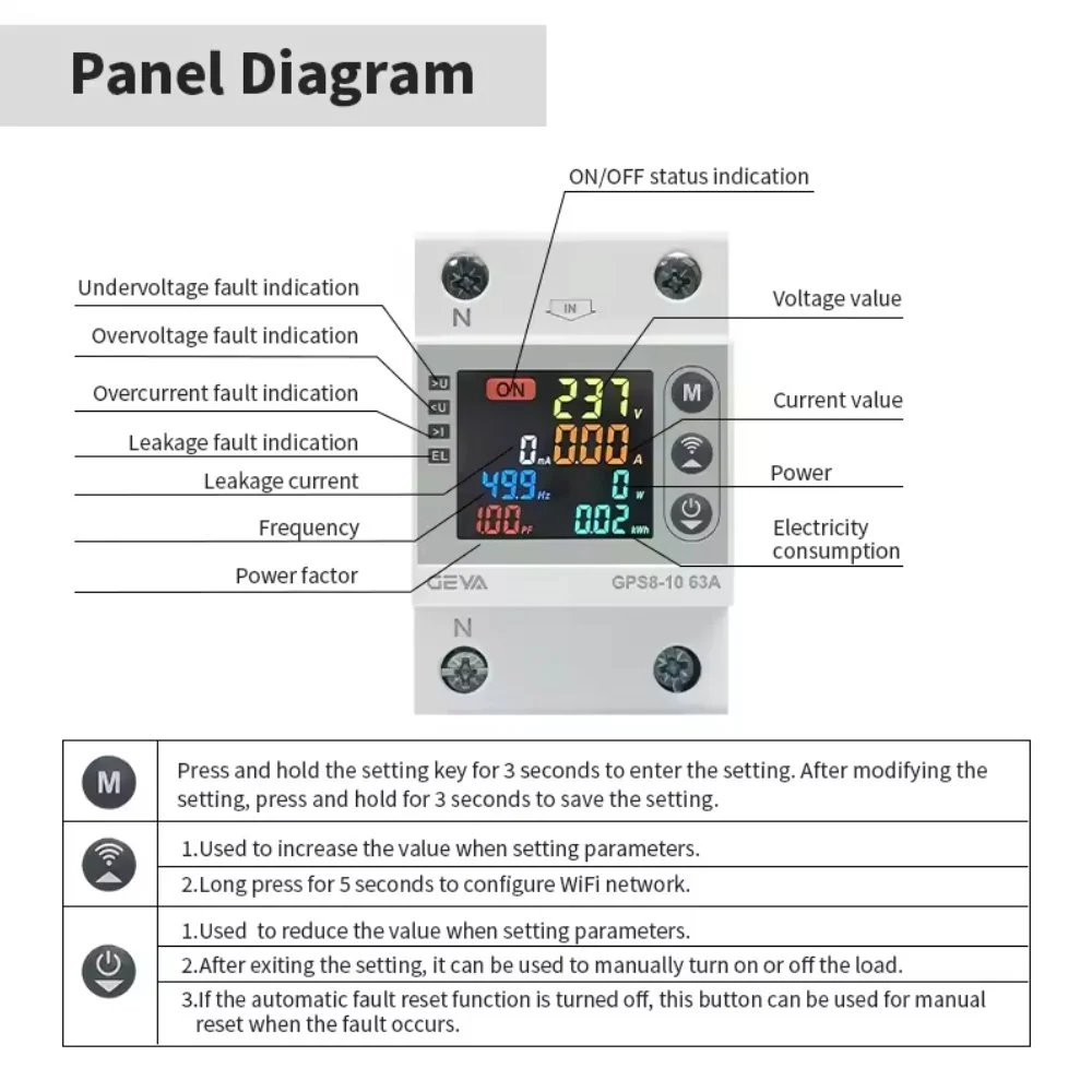 Пристрій захисту напруги та струму GEYA GPS8-10 Wi-Fi, фото №5