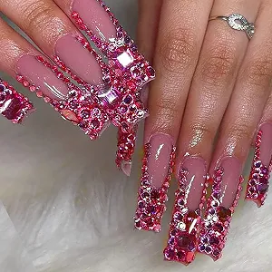 Стрази рожеві Yzzseven 700 шт різних форм + 2100 шт з плоским дном, мікс 20 стилів, 3D декор synthetic.ua - Фото 1