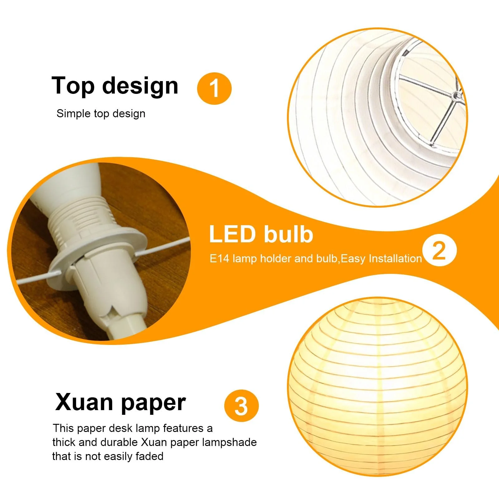 Настільна лампа з рисового паперу креативна мінімалістична 24 x 23 см Біла, фото №4