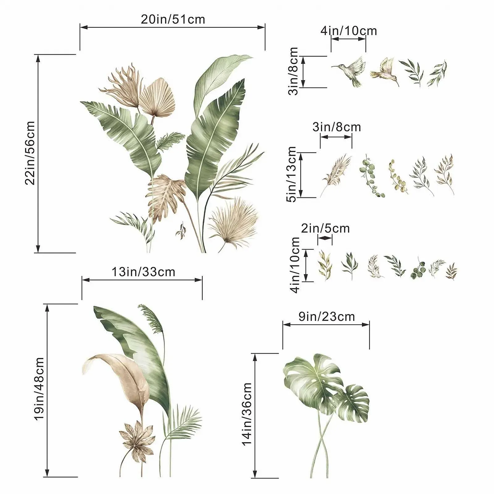 Наклейка на стіну Amimagen Бохо Тропічне листя Зелений, фото №3